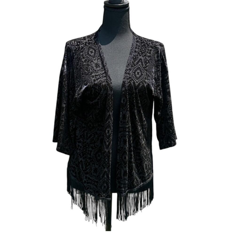 Black Burnout Velvet Whimsigoth Kimono Festival Boho‎ Fairy Grunge Cover-Up Lg
